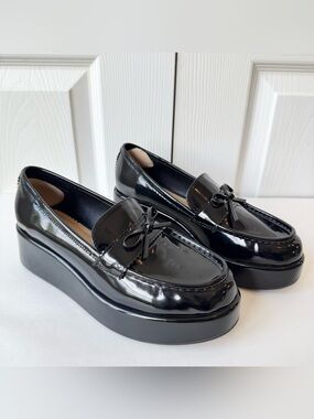 On 34th Stassy Platform Loafers Size 7.5 Black Patent Creepers Corporate Goth